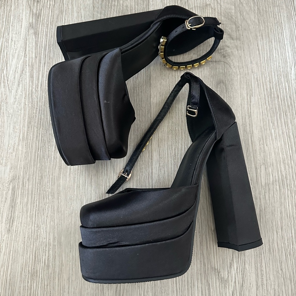 Satin Black Platform Heels